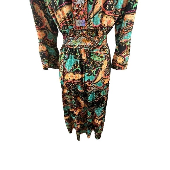 Paisley Multi Colored Midi V Neck Tie waist Dress - Picture 10 of 14